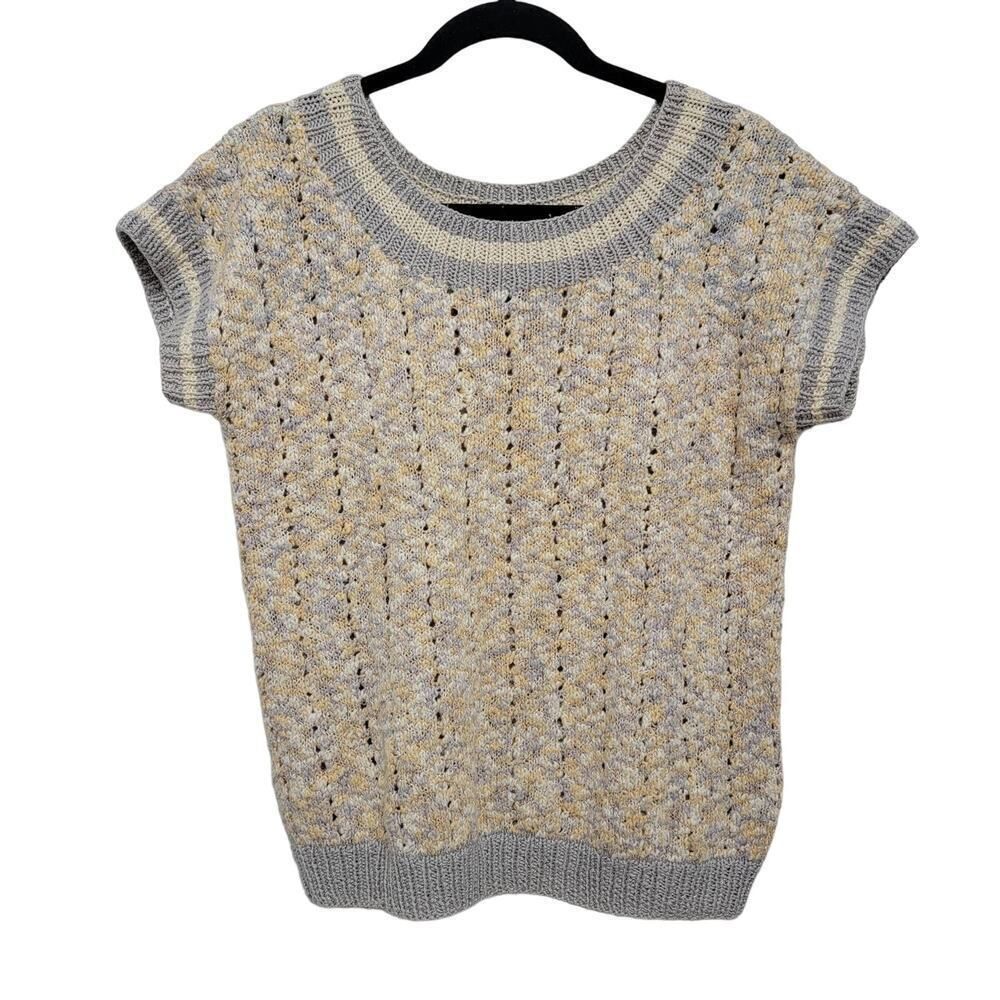 Vintage Desam Sweater Shirt Grey Cream Scoop Neck S/M